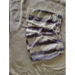 Purple White Striped Drawstring Lounge Shorts Womens Elastic Waist Back Pockets